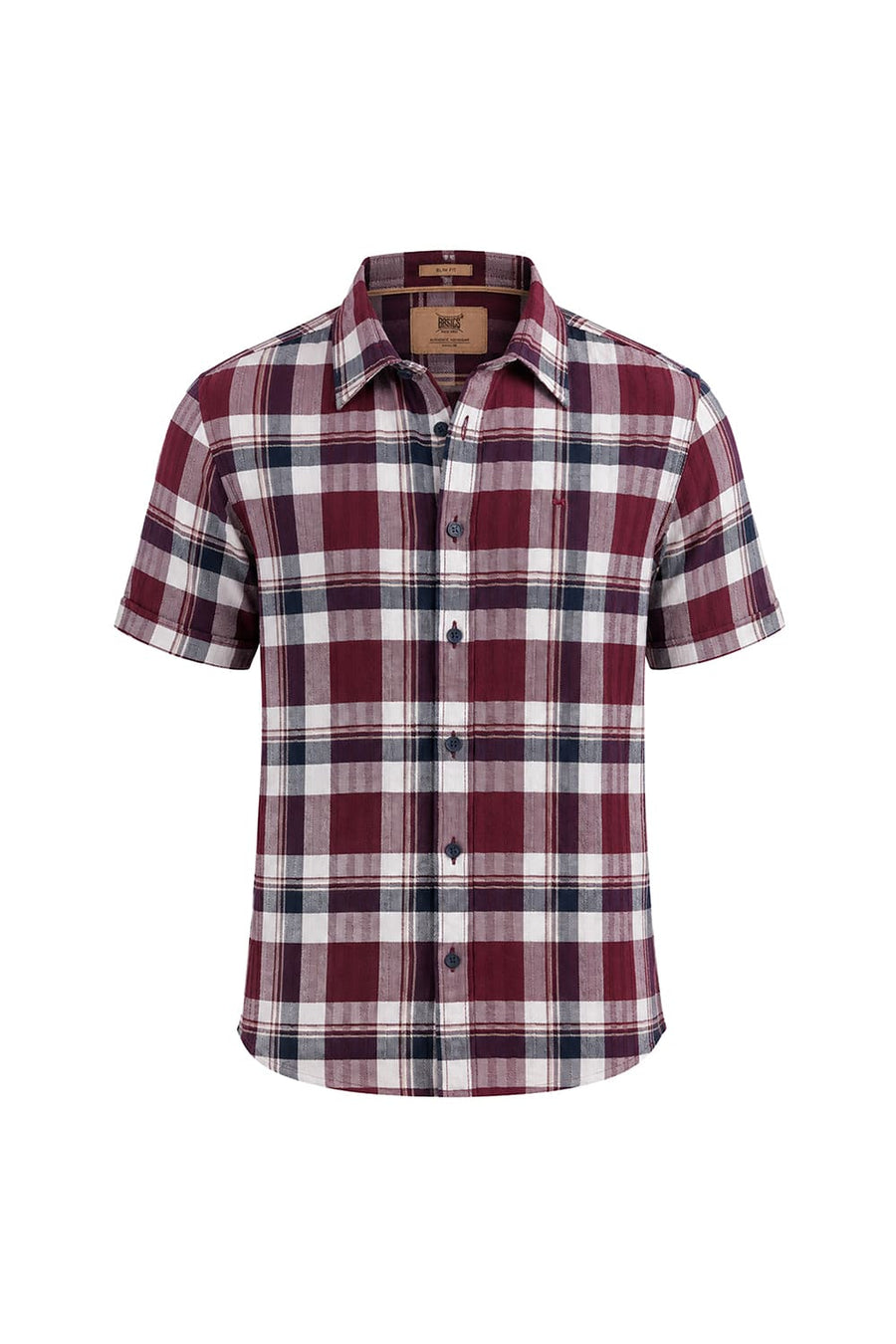 BASICS SLIM FIT TAWNY MAROON COTTON DOBBY CHECKS HALFSLEEVES SHIRT