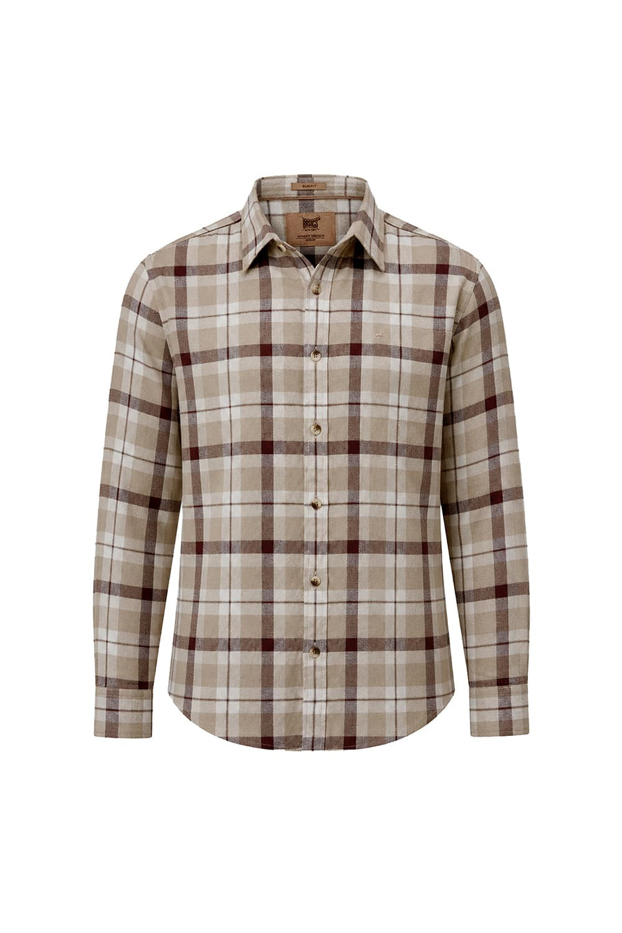 BASICS SLIM FIT SAFARI BEIGE COTTON DOBBY CHECKS SHIRT