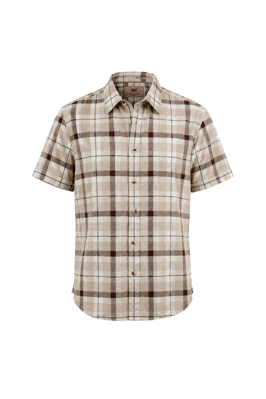 BASICS SLIM FIT SAFARI BEIGE COTTON DOBBY CHECKS HALFSLEEVES SHIRT