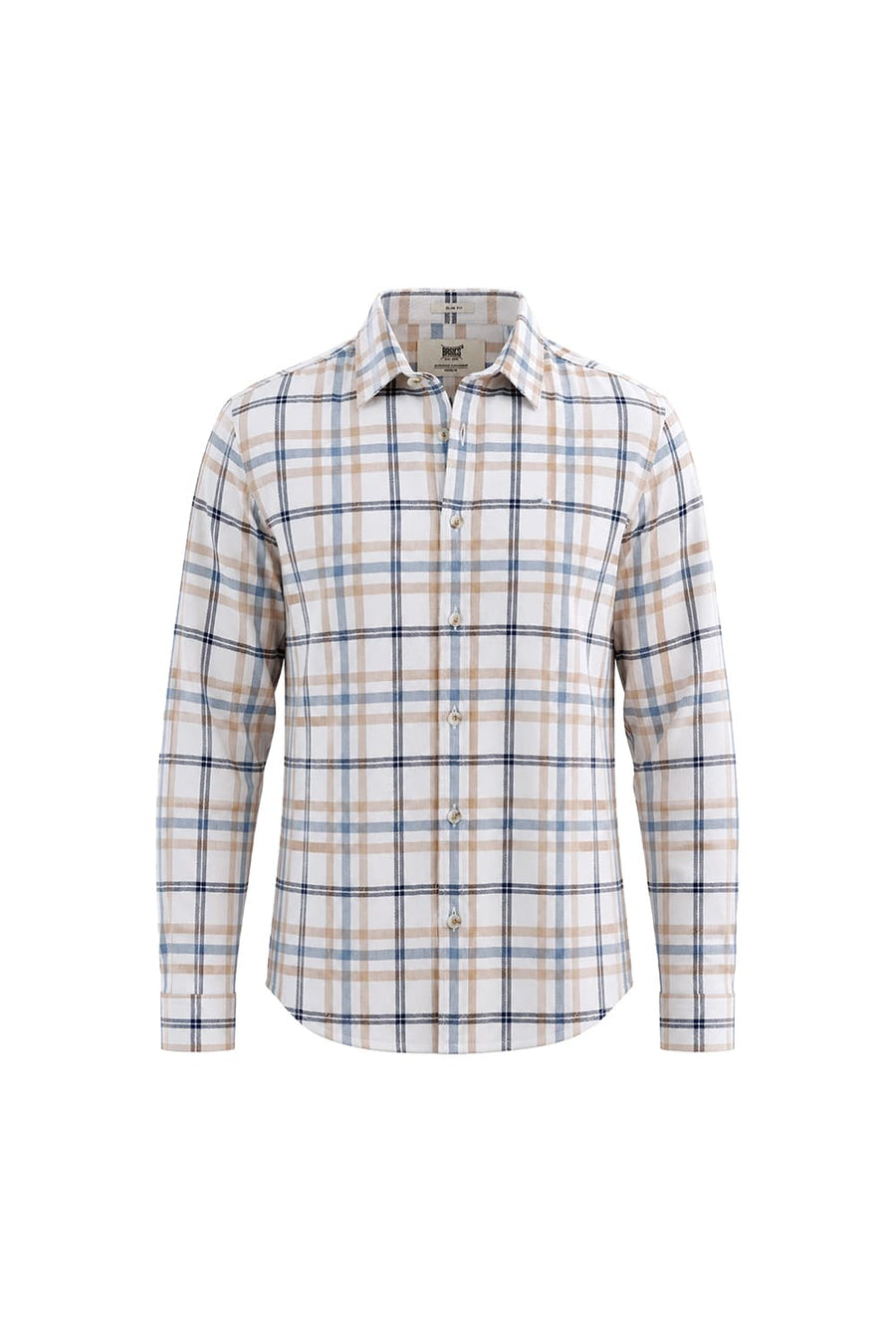 BASICS SLIM FIT CYANEUS ECRU COTTON DOBBY CHECKS SHIRT