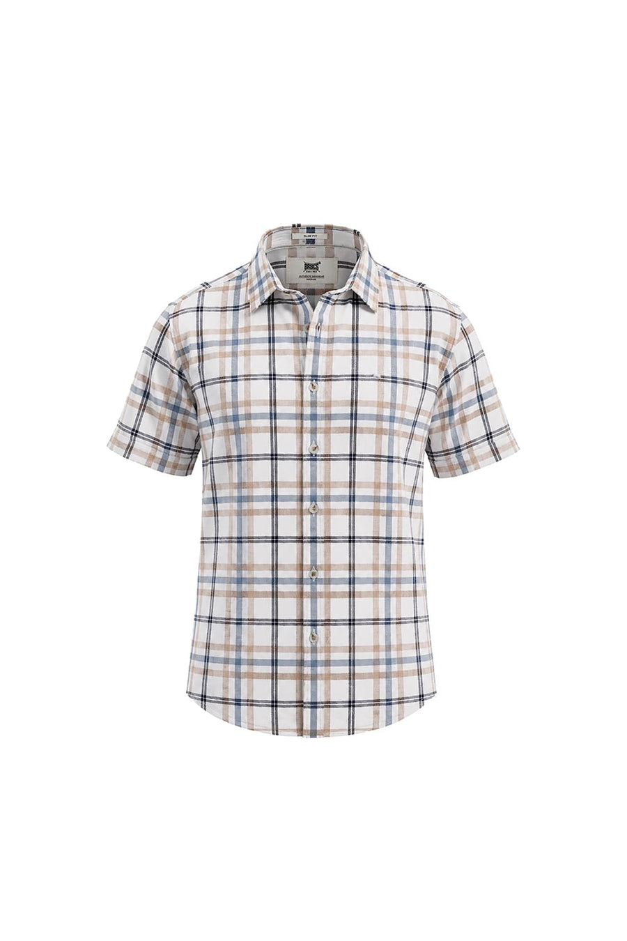 BASICS SLIM FIT CYANEUS ECRU COTTON DOBBY CHECKS HALFSLEEVES SHIRT