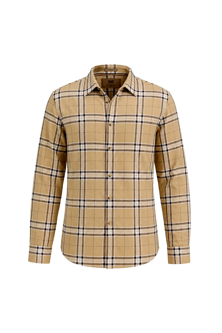 BASICS SLIM FIT TAUPE KHAKI COTTON DOBBY CHECKS SHIRT