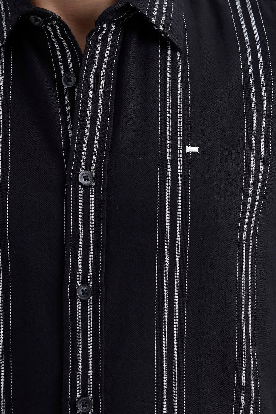BASICS SLIM FIT BRISTOL BLACK COTTON DOBBY STRIPE SHIRT