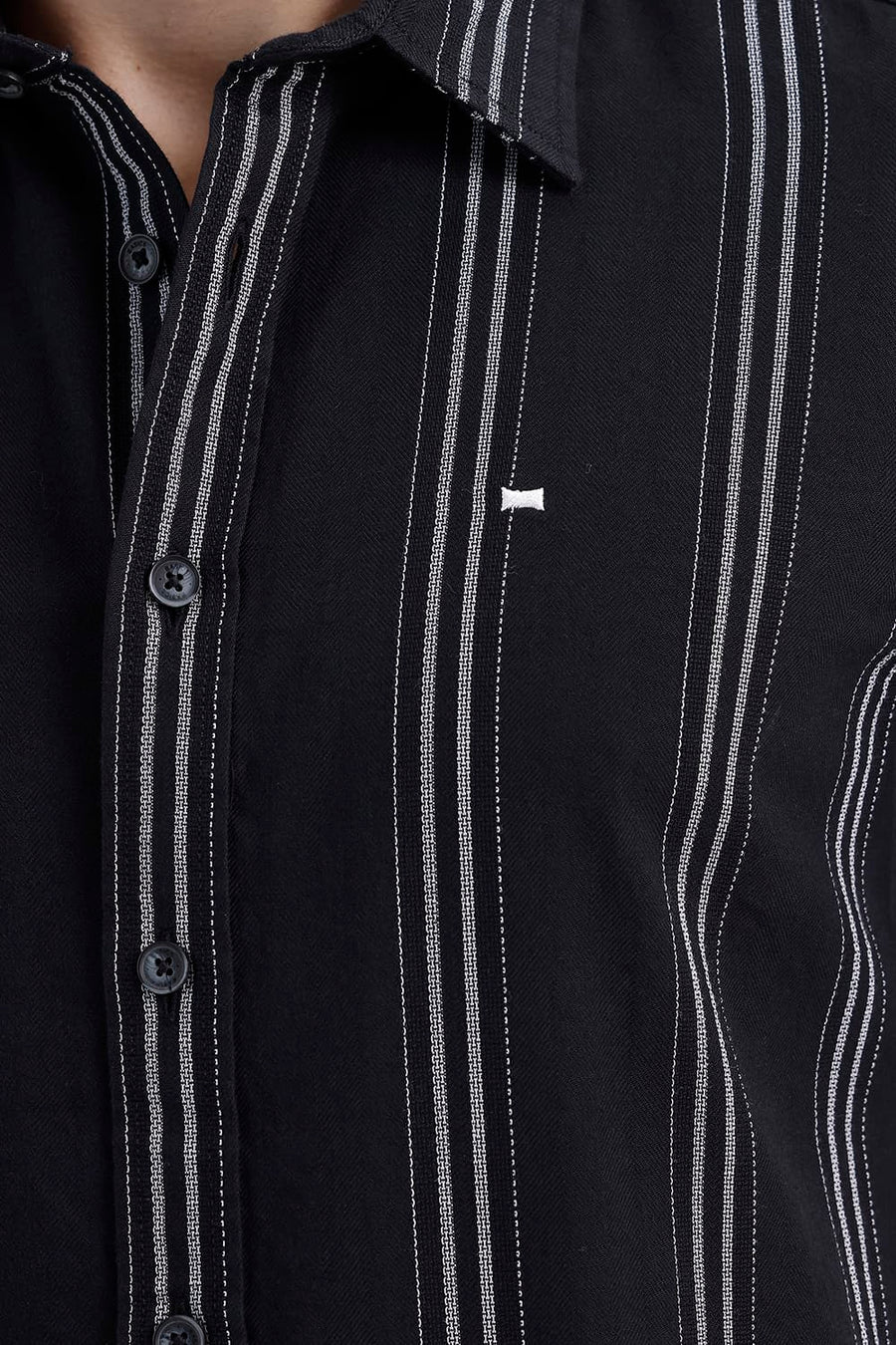 BASICS SLIM FIT BRISTOL BLACK COTTON DOBBY STRIPE HALFSLEEVES SHIRT