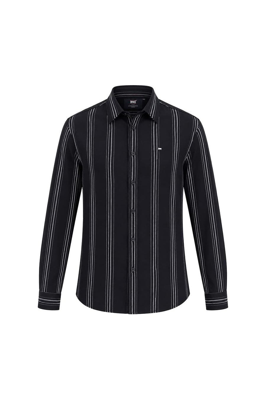 BASICS SLIM FIT BRISTOL BLACK COTTON DOBBY STRIPE SHIRT