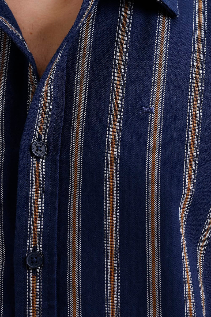 BASICS SLIM FIT GIBRALTAR NAVY COTTON DOBBY STRIPE SHIRT