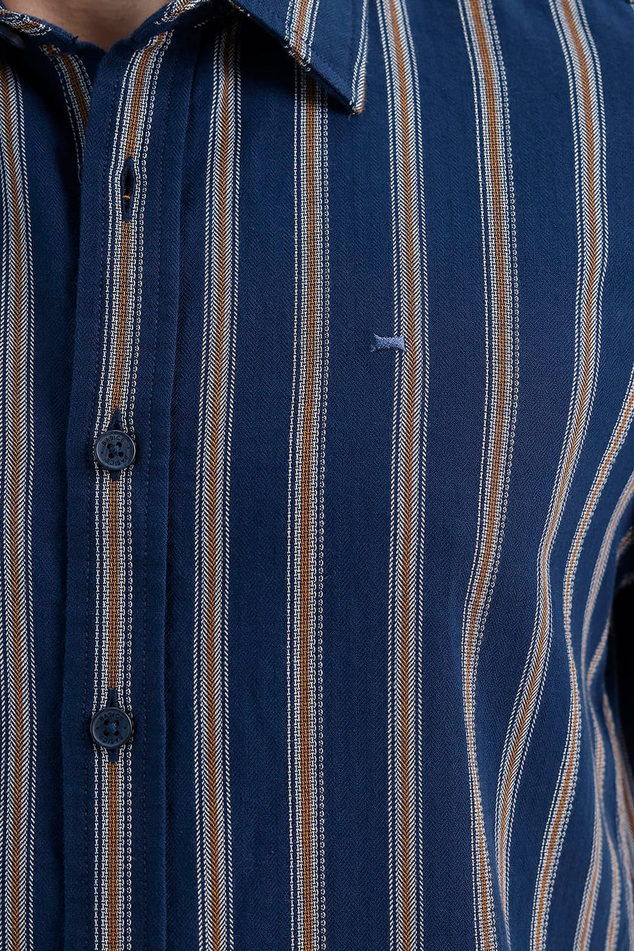 BASICS SLIM FIT GIBRALTAR NAVY COTTON DOBBY STRIPE HALFSLEEVES SHIRT