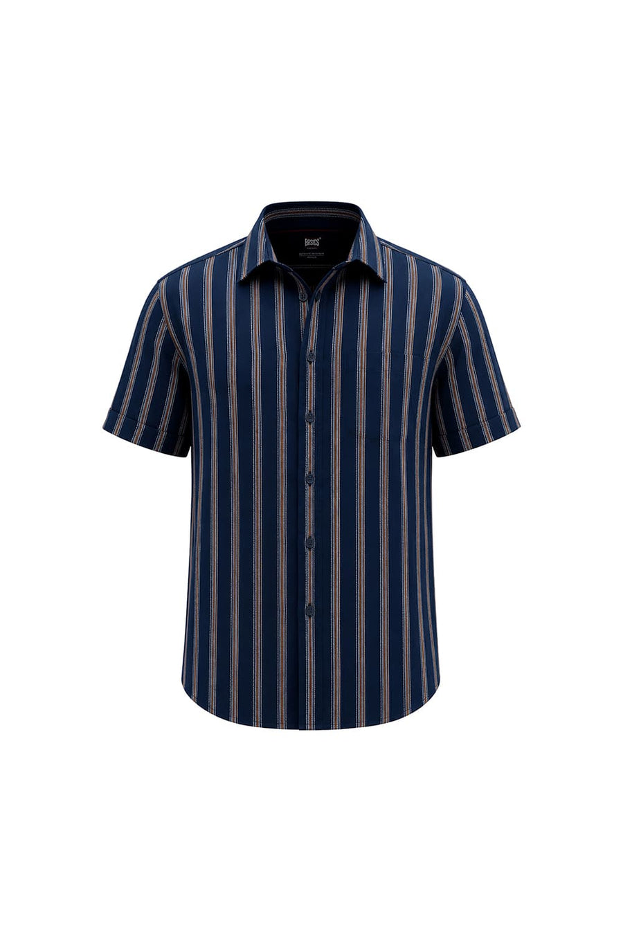 BASICS SLIM FIT GIBRALTAR NAVY COTTON DOBBY STRIPE HALFSLEEVES SHIRT