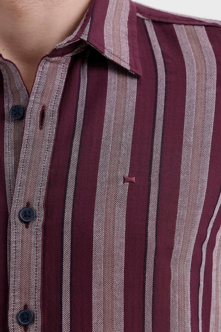BASICS SLIM FIT ROYALE MAROON COTTON DOBBY STRIPE SHIRT