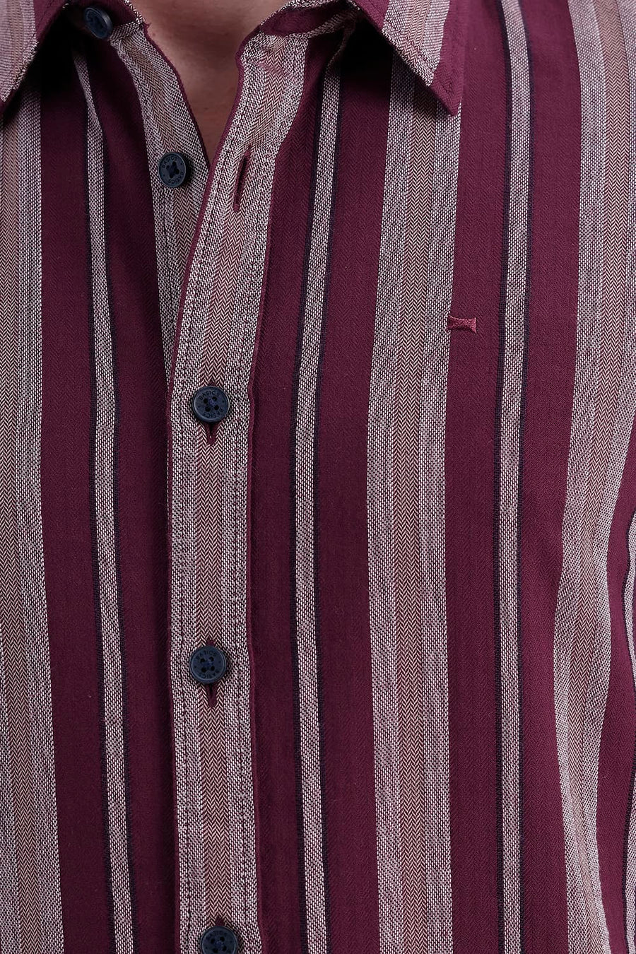 BASICS SLIM FIT ROYALE MAROON COTTON DOBBY STRIPE HALFSLEEVES SHIRT
