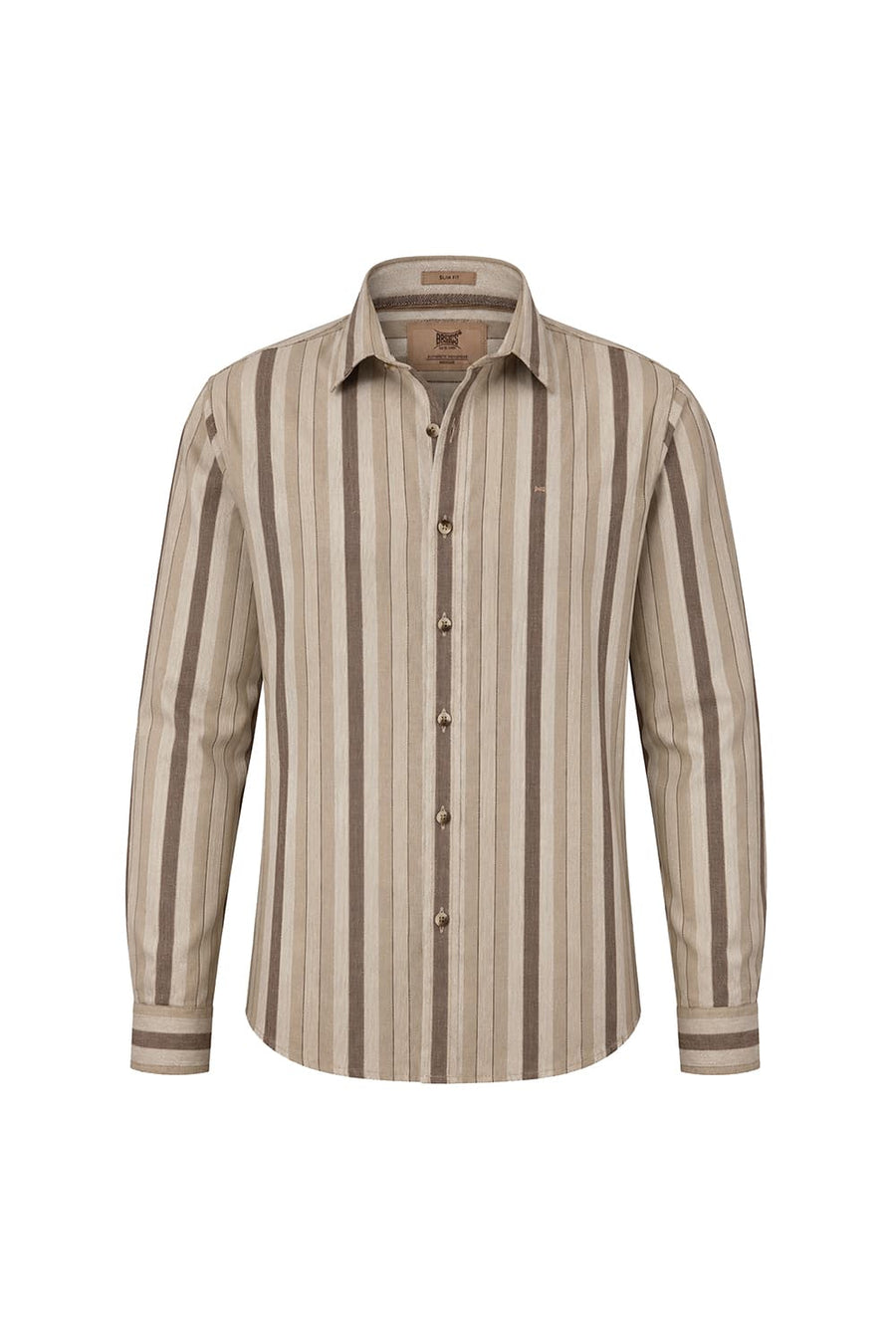 BASICS SLIM FIT TREEHOUSE BEIGE COTTON DOBBY STRIPE SHIRT