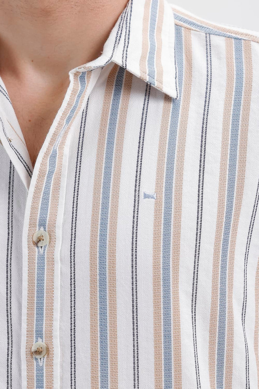 BASICS SLIM FIT CLOUD ECRU COTTON DOBBY STRIPE SHIRT