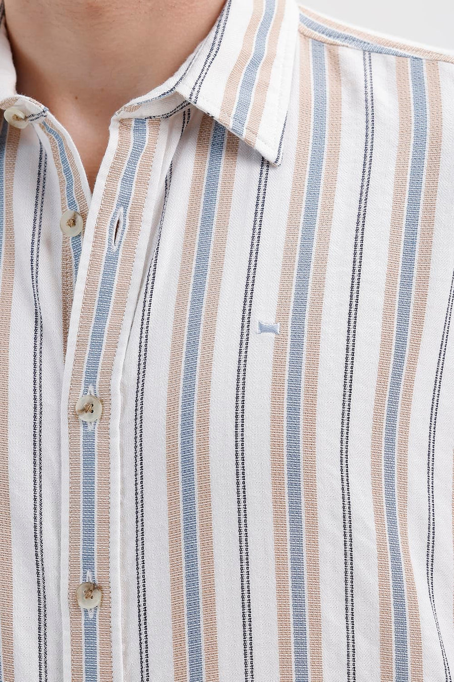 BASICS SLIM FIT CLOUD ECRU COTTON DOBBY STRIPE HALFSLEEVES SHIRT