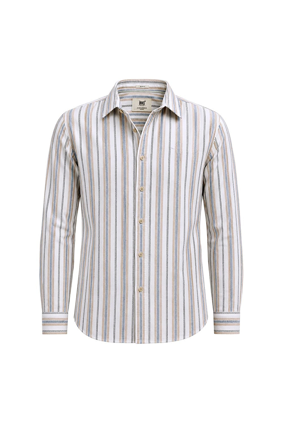 BASICS SLIM FIT CLOUD ECRU COTTON DOBBY STRIPE SHIRT