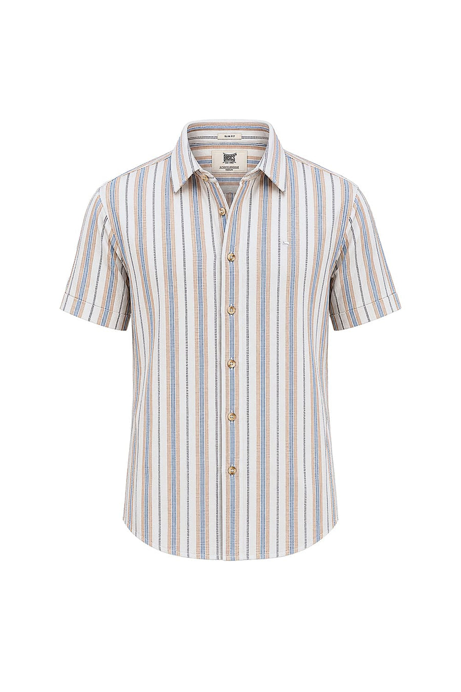 BASICS SLIM FIT CLOUD ECRU COTTON DOBBY STRIPE HALFSLEEVES SHIRT