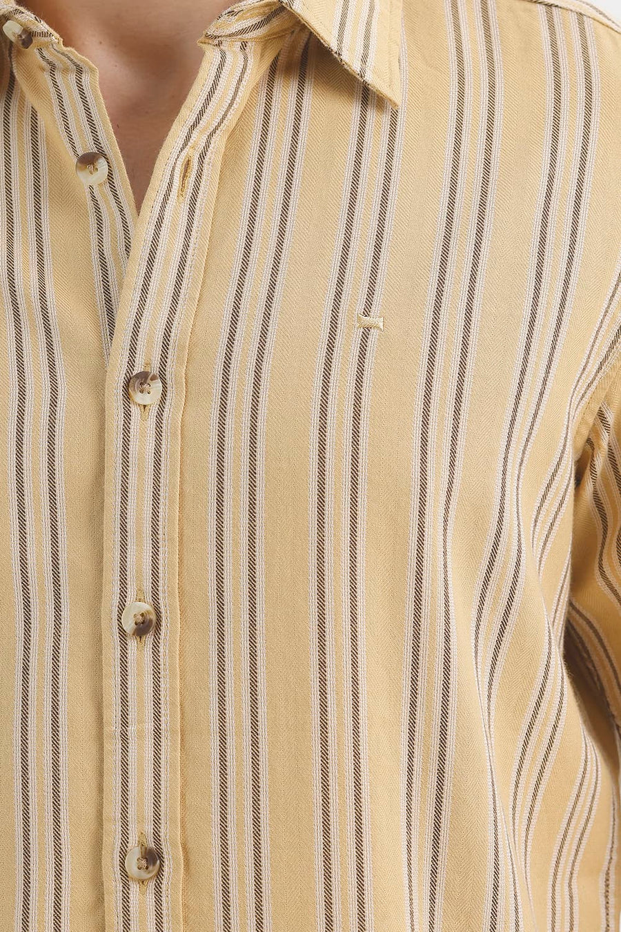 BASICS SLIM FIT LARK KHAKI COTTON DOBBY STRIPE SHIRT