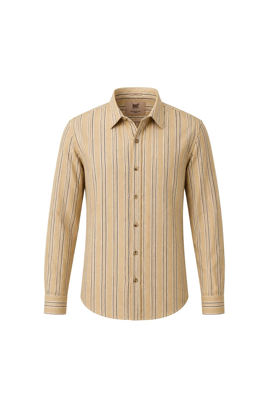 BASICS SLIM FIT LARK KHAKI COTTON DOBBY STRIPE SHIRT