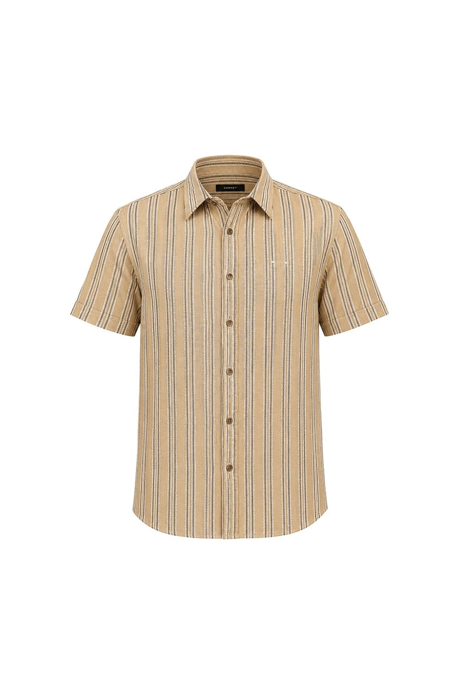BASICS SLIM FIT LARK KHAKI COTTON DOBBY STRIPE HALFSLEEVES SHIRT