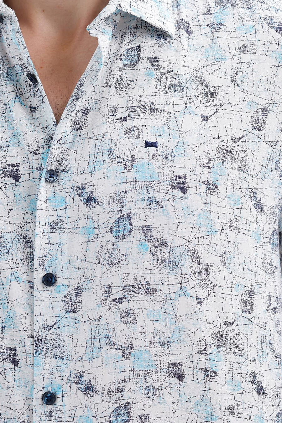 BASICS SLIM FIT CLOUD BLUE COTTON VISCOSE DIGITAL PRINTED SHIRT
