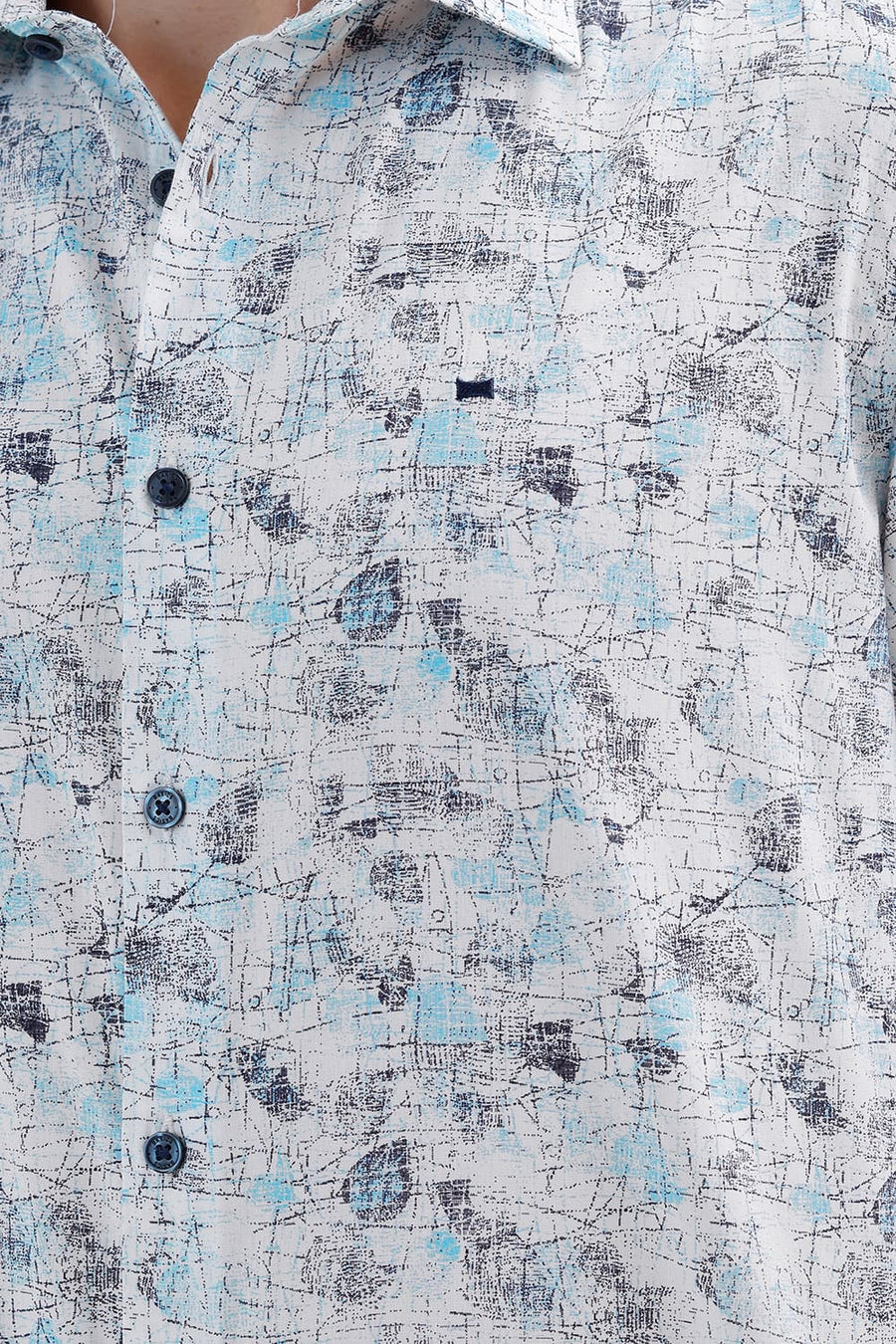 BASICS SLIM FIT CLOUD BLUE COTTON VISCOSE DIGITAL PRINTED HALFSLEEVES SHIRT