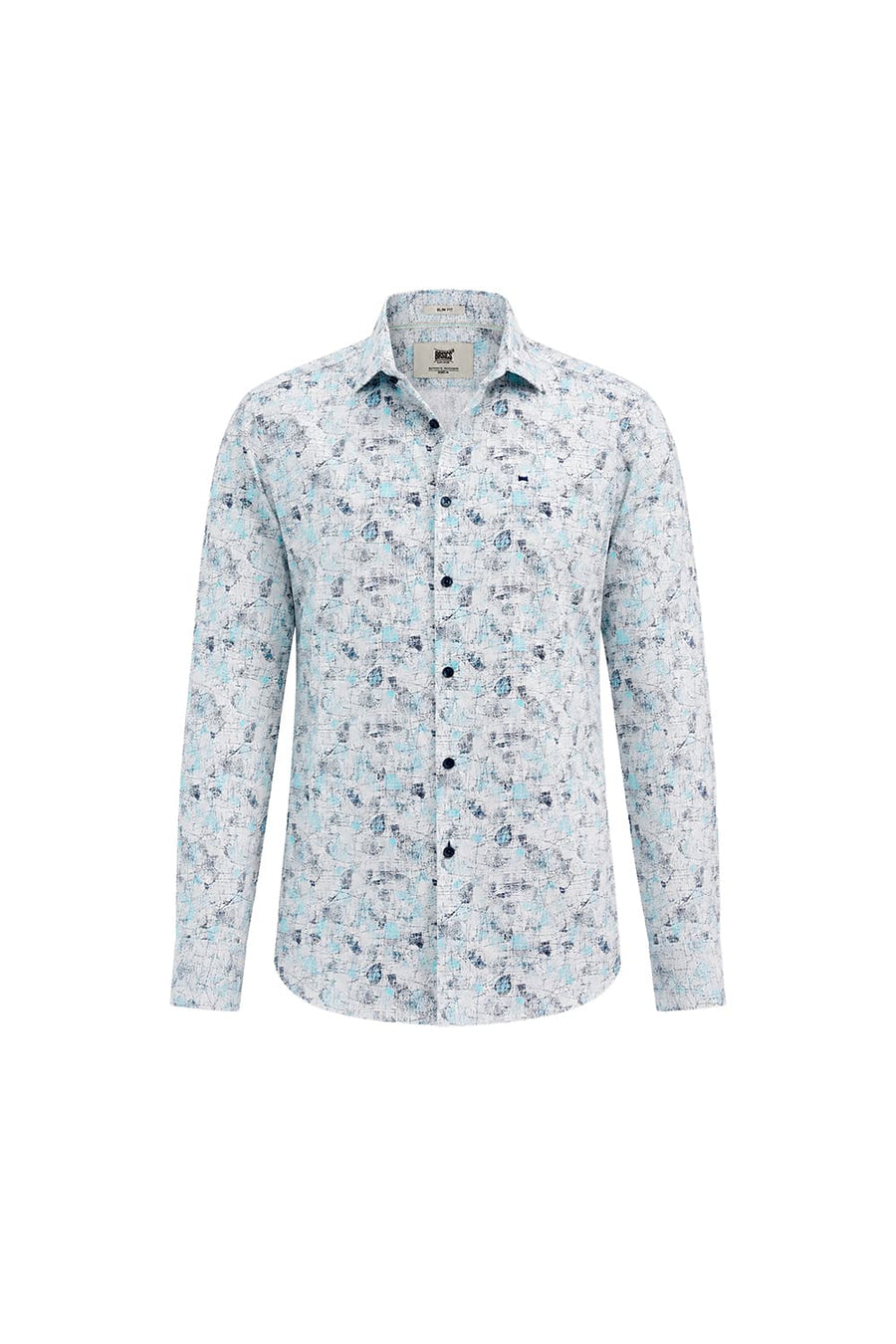BASICS SLIM FIT CLOUD BLUE COTTON VISCOSE DIGITAL PRINTED SHIRT
