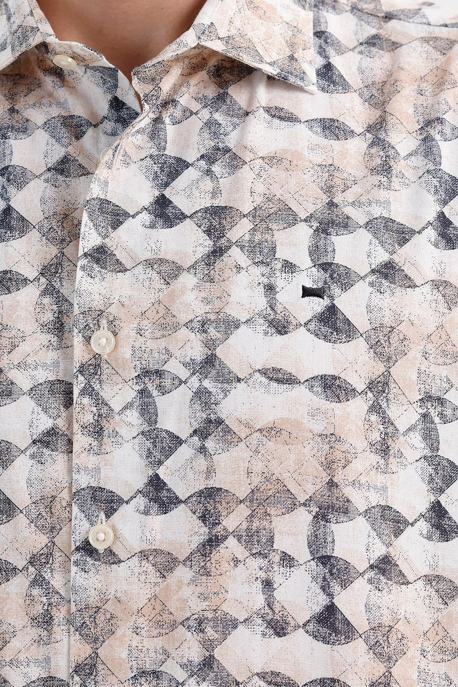 BASICS SLIM FIT BROWN ALYSSUM COTTON VISCOSE DIGITAL PRINTED SHIRT