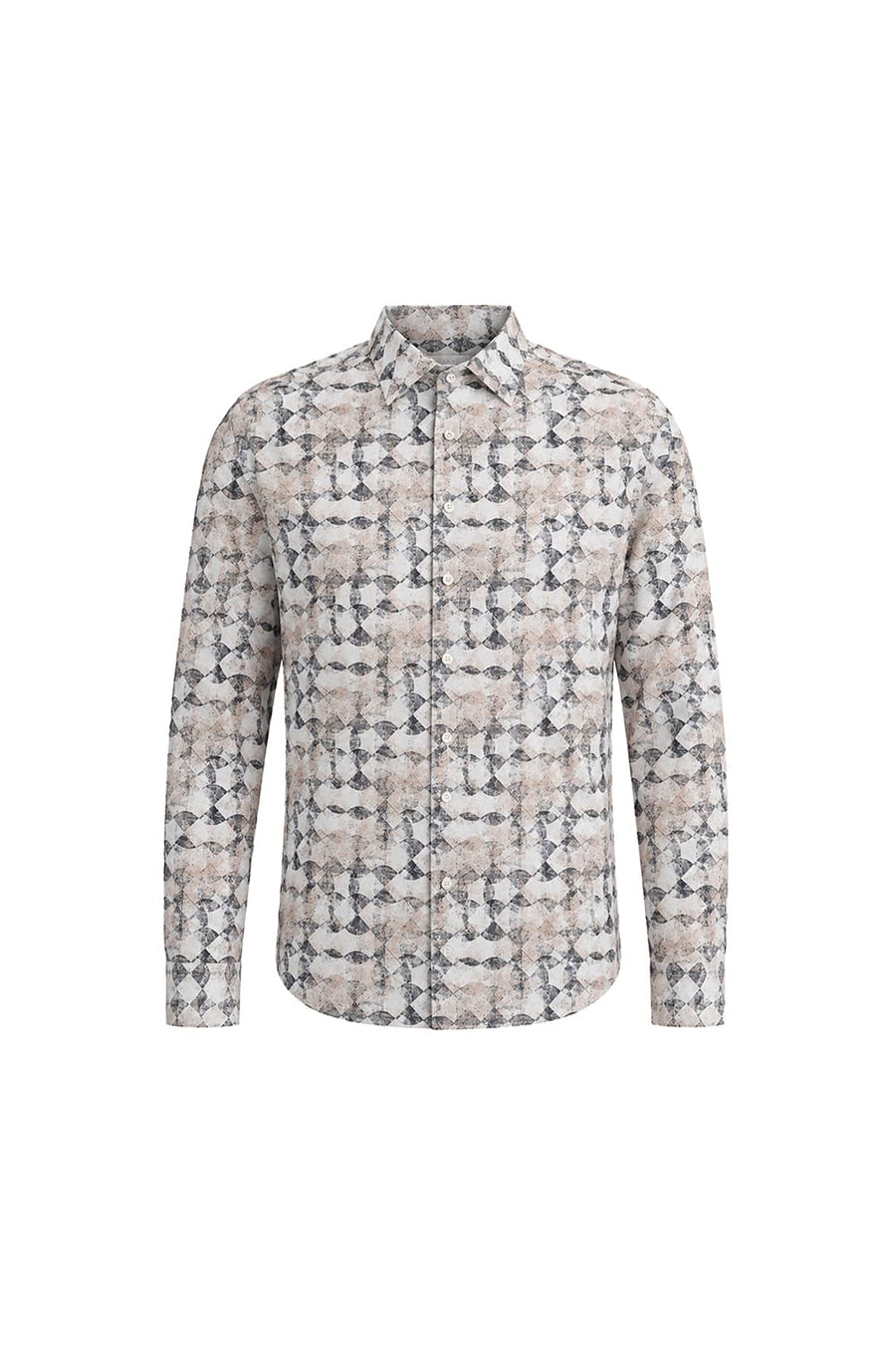 BASICS SLIM FIT BROWN ALYSSUM COTTON VISCOSE DIGITAL PRINTED SHIRT