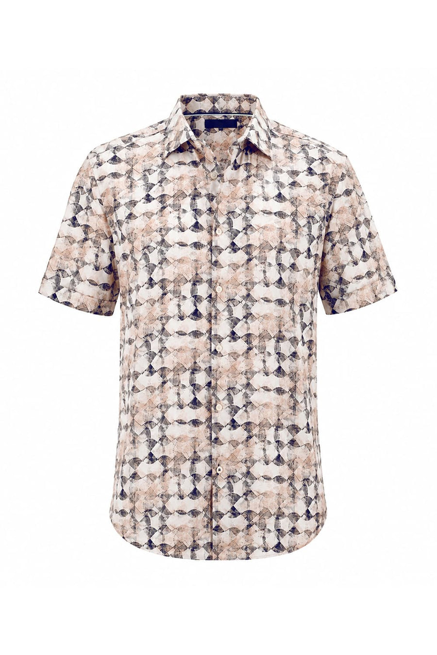 BASICS SLIM FIT BROWN ALYSSUM COTTON VISCOSE DIGITAL PRINTED HALFSLEEVES SHIRT