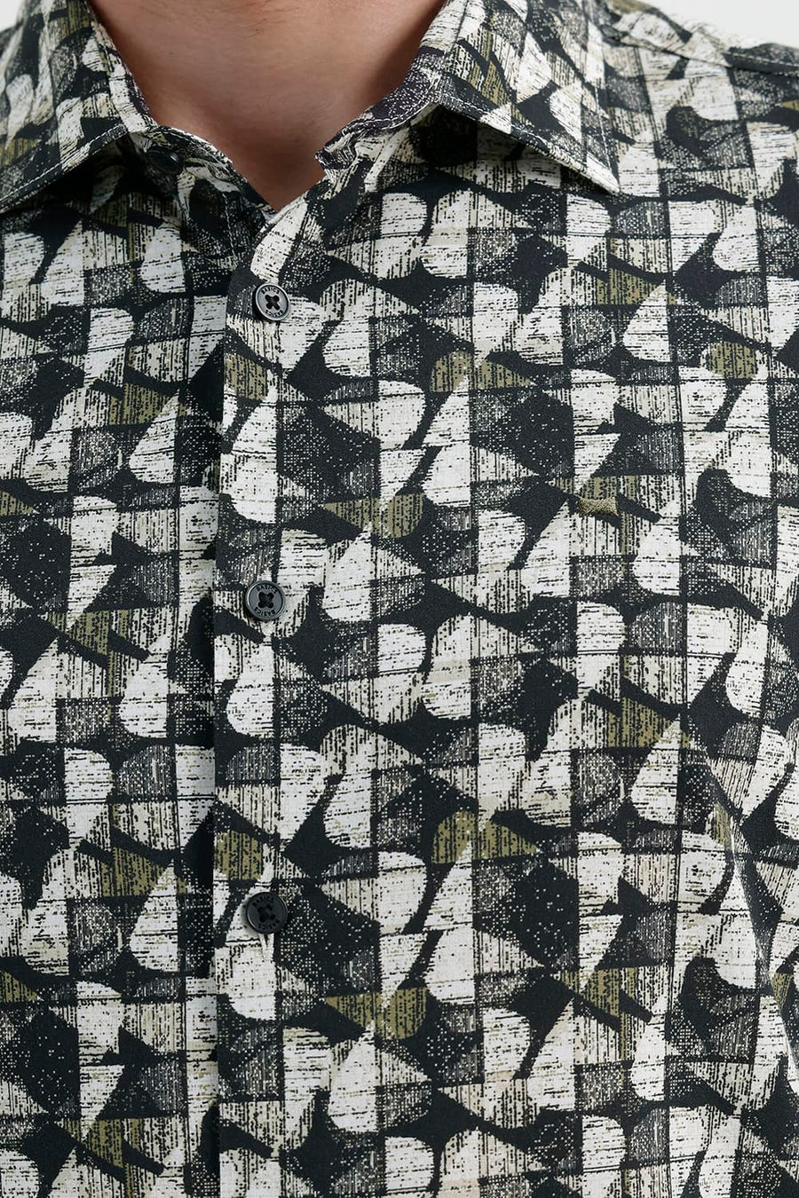 BASICS SLIM FIT BLACK GRAPHITE COTTON VISCOSE DIGITAL PRINTED SHIRT