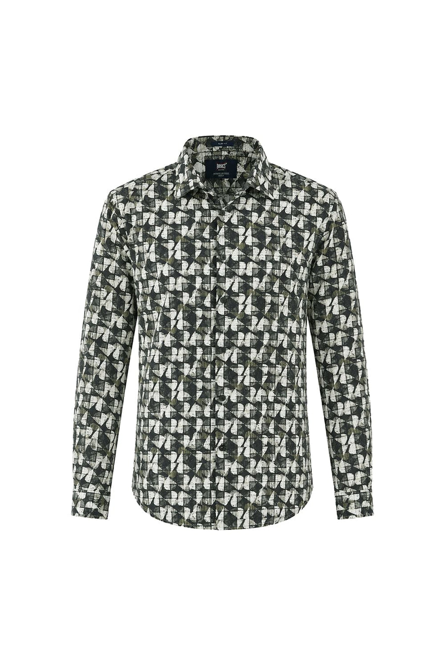 BASICS SLIM FIT BLACK GRAPHITE COTTON VISCOSE DIGITAL PRINTED SHIRT