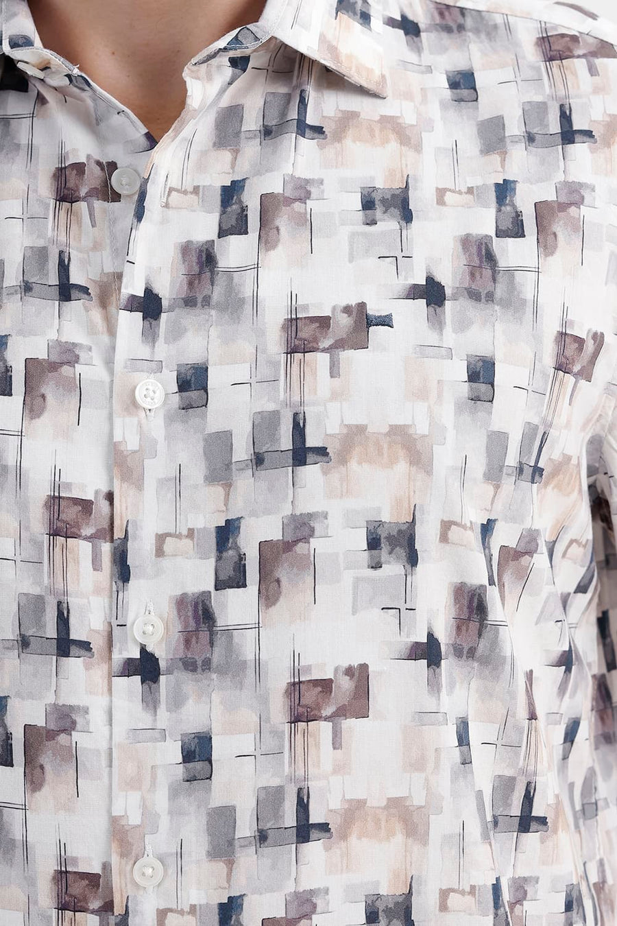 BASICS SLIM FIT CLOUD NAVY COTTON VISCOSE DIGITAL PRINTED HALFSLEEVES SHIRT
