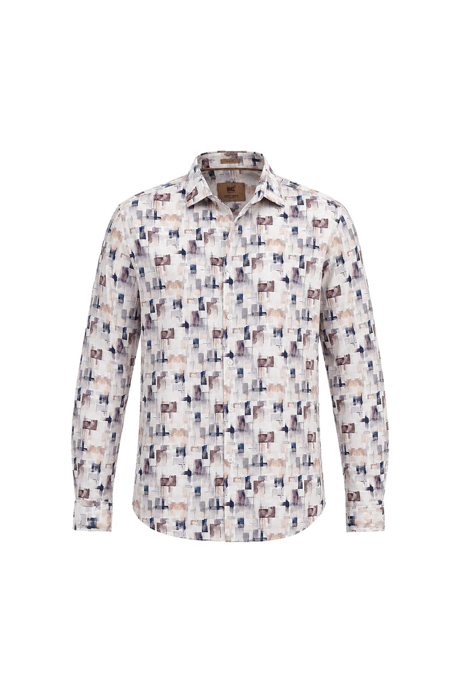 BASICS SLIM FIT CLOUD NAVY COTTON VISCOSE DIGITAL PRINTED SHIRT