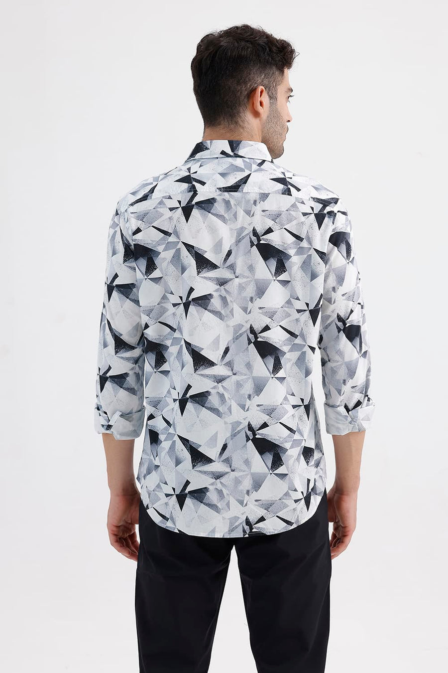 BASICS SLIM FIT LUCENT WHITE COTTON VISCOSE DIGITAL PRINTED SHIRT