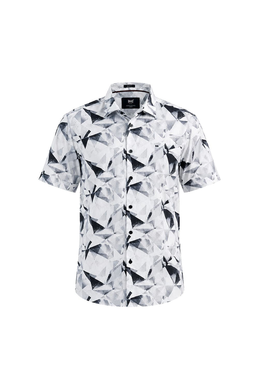 BASICS SLIM FIT LUCENT WHITE COTTON VISCOSE DIGITAL PRINTED HALFSLEEVES SHIRT
