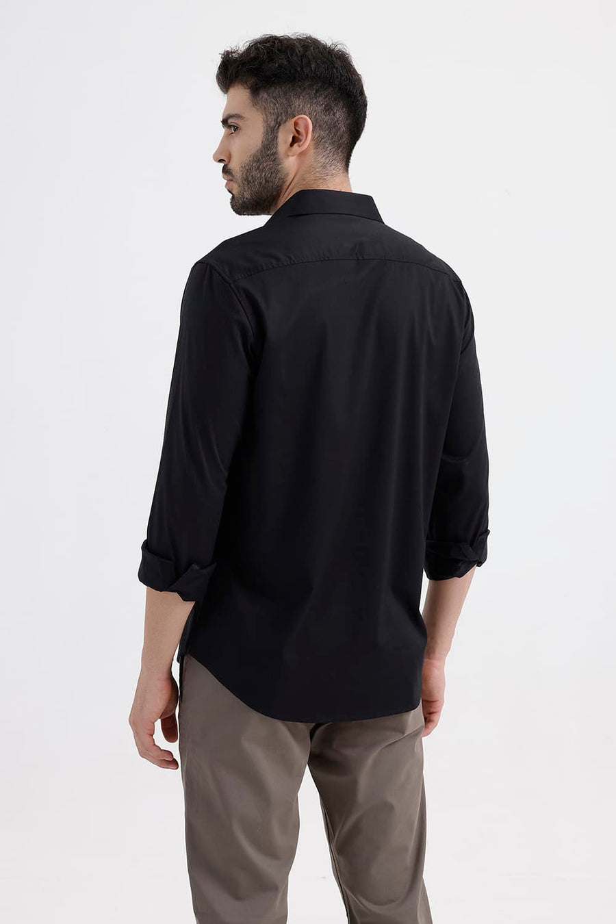 BASICS SLIM FIT PHANTOM BLACK BAMBOO POLYESTER STRETCH TWILL SHIRT