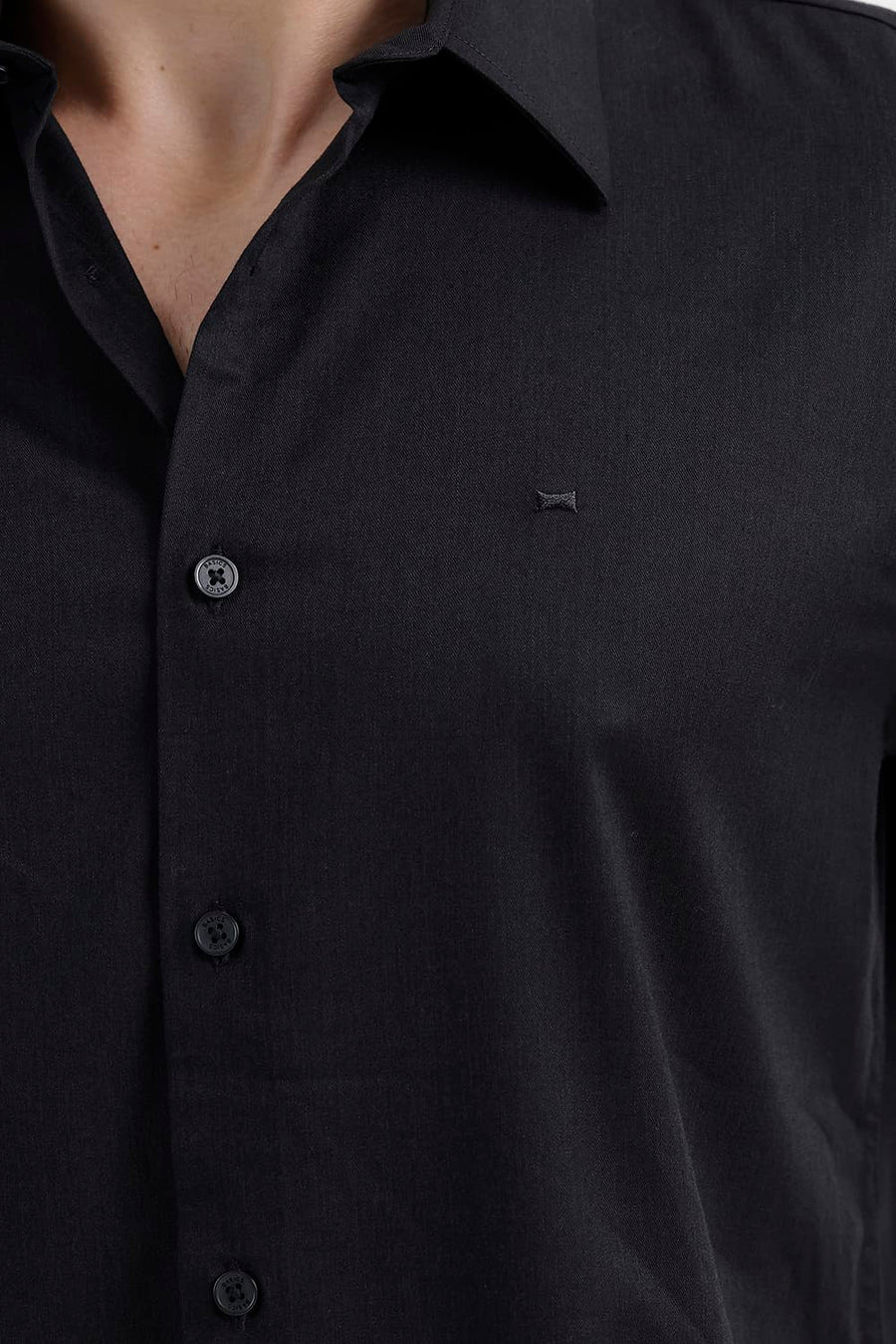 BASICS SLIM FIT PHANTOM BLACK BAMBOO POLYESTER STRETCH TWILL SHIRT