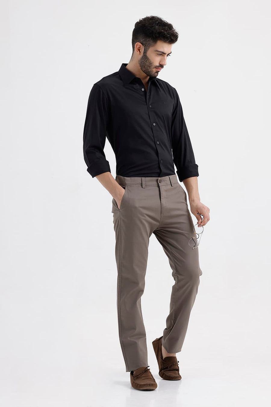 BASICS SLIM FIT PHANTOM BLACK BAMBOO POLYESTER STRETCH TWILL SHIRT