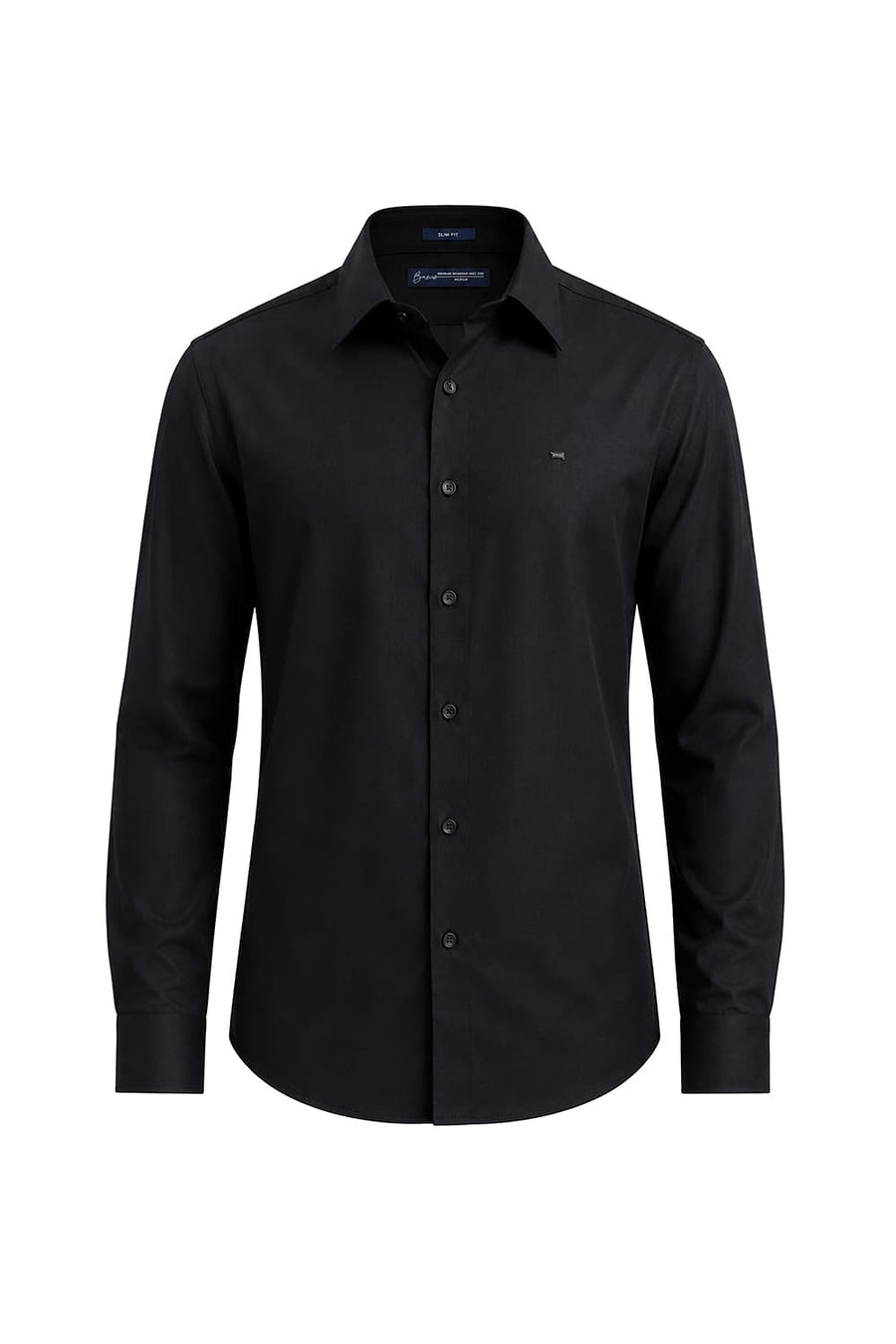 BASICS SLIM FIT PHANTOM BLACK BAMBOO POLYESTER STRETCH TWILL SHIRT