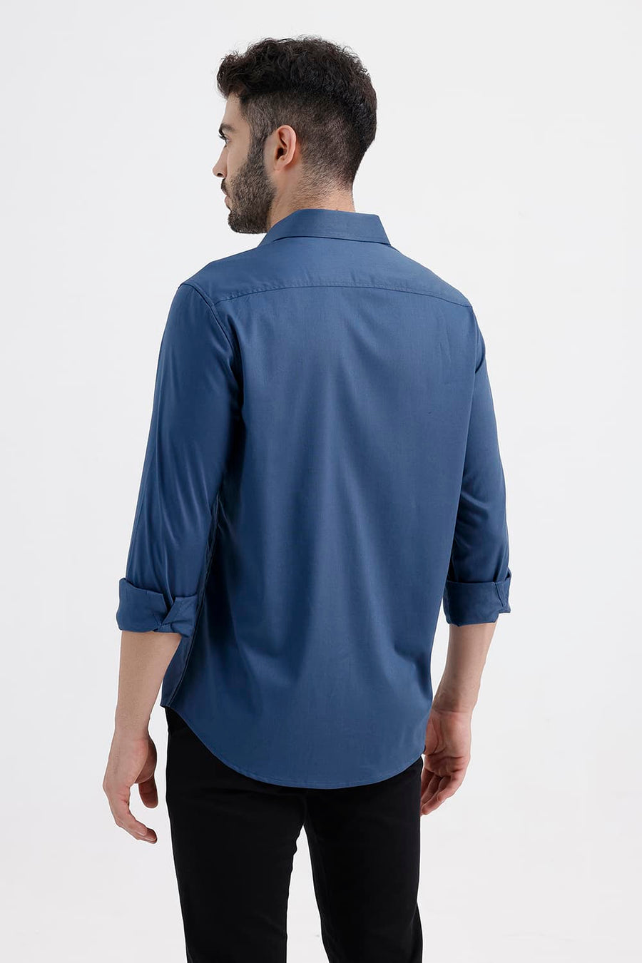 BASICS SLIM FIT POSEIDON NAVY BAMBOO POLYESTER STRETCH TWILL SHIRT