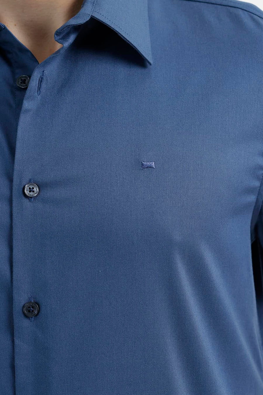 BASICS SLIM FIT POSEIDON NAVY BAMBOO POLYESTER STRETCH TWILL SHIRT