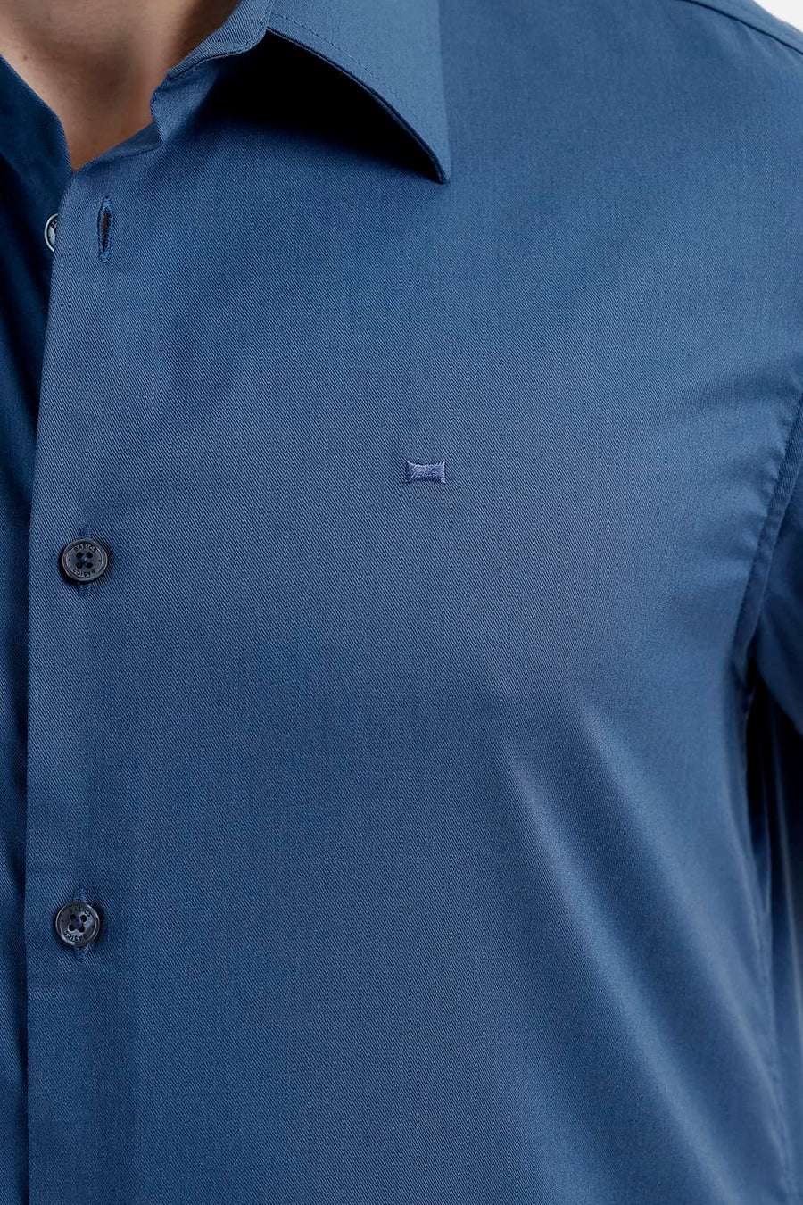 BASICS SLIM FIT POSEIDON NAVY BAMBOO POLYESTER STRETCH TWILL HALFSLEEVES SHIRT