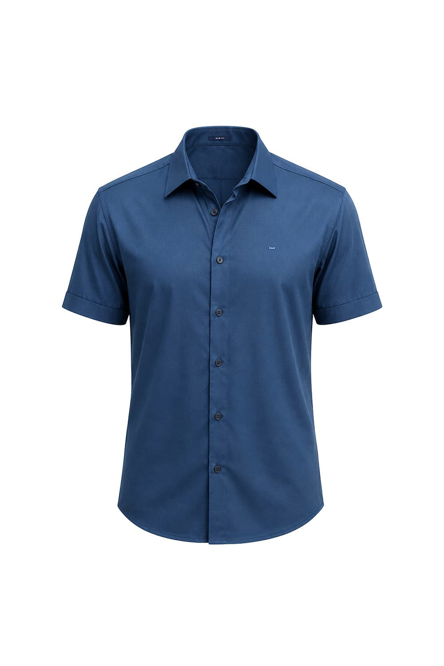 BASICS SLIM FIT POSEIDON NAVY BAMBOO POLYESTER STRETCH TWILL HALFSLEEVES SHIRT