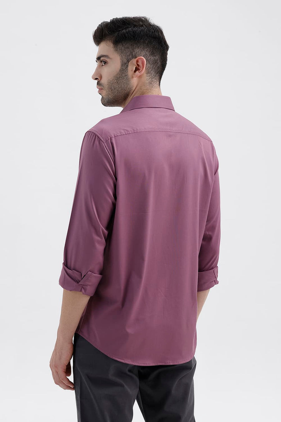 BASICS SLIM FIT TULIPWOOD PURPLE BAMBOO POLYESTER STRETCH TWILL SHIRT