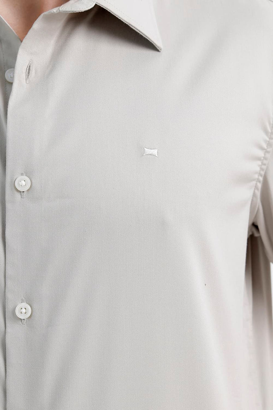 BASICS SLIM FIT MINERAL GRAY BAMBOO POLYESTER STRETCH TWILL HALFSLEEVES SHIRT