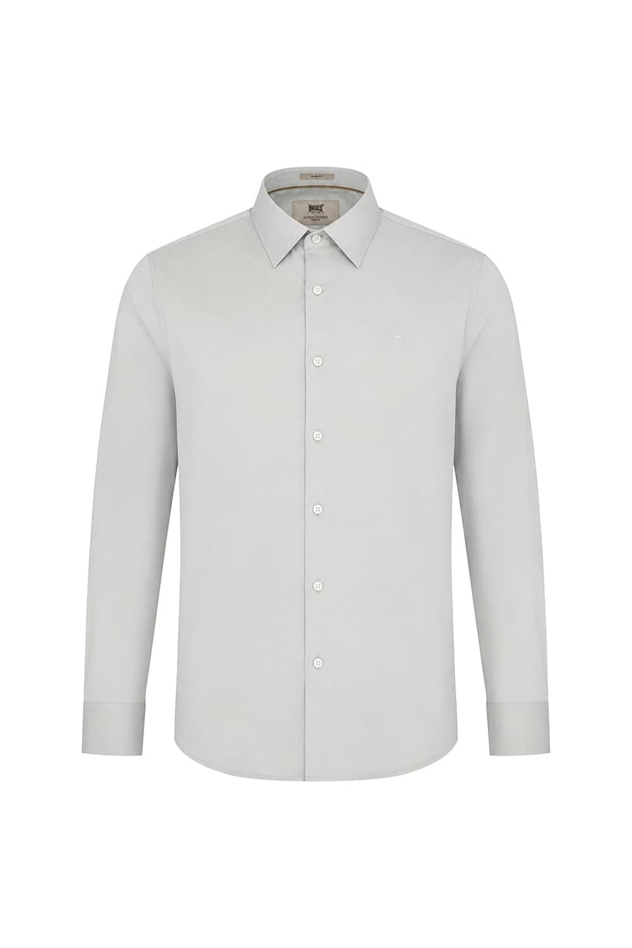 BASICS SLIM FIT MINERAL GRAY BAMBOO POLYESTER STRETCH TWILL SHIRT