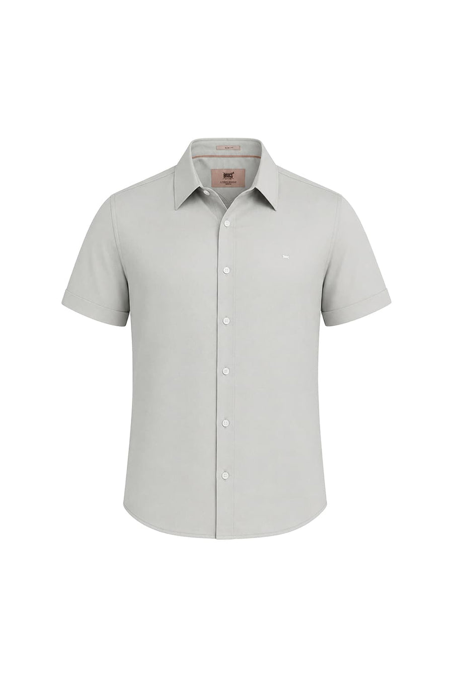 BASICS SLIM FIT MINERAL GRAY BAMBOO POLYESTER STRETCH TWILL HALFSLEEVES SHIRT