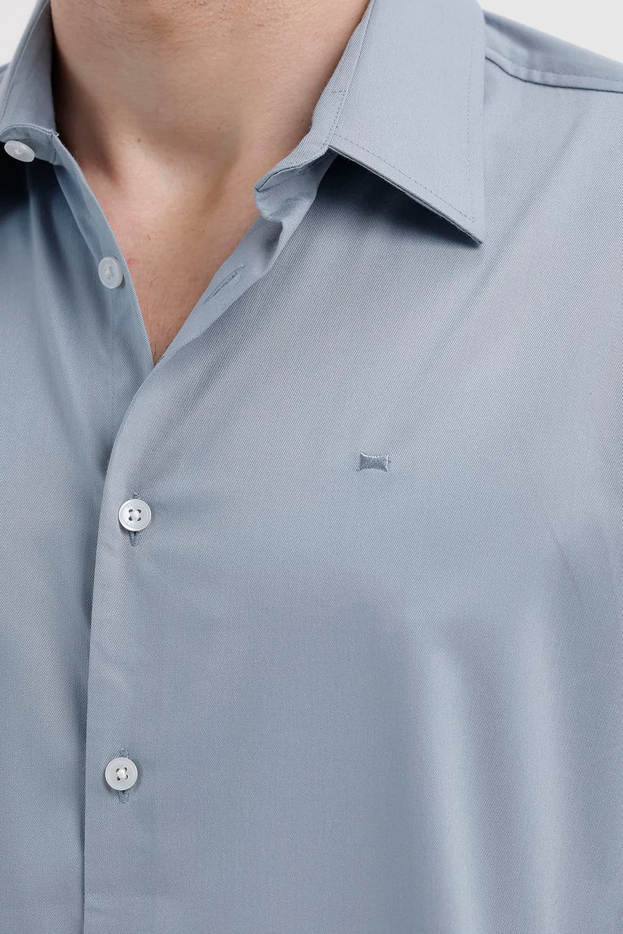 BASICS SLIM FIT ARONA BLUE BAMBOO POLYESTER STRETCH TWILL SHIRT
