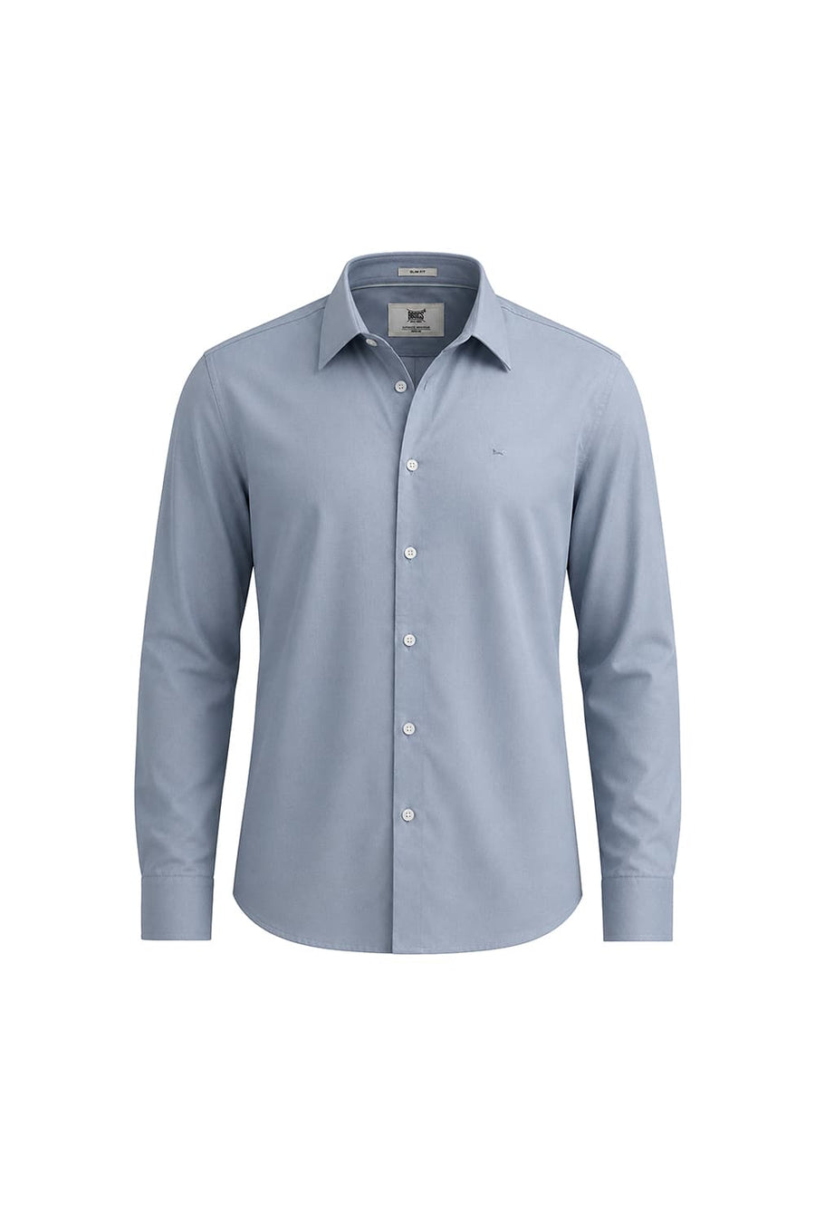BASICS SLIM FIT ARONA BLUE BAMBOO POLYESTER STRETCH TWILL SHIRT