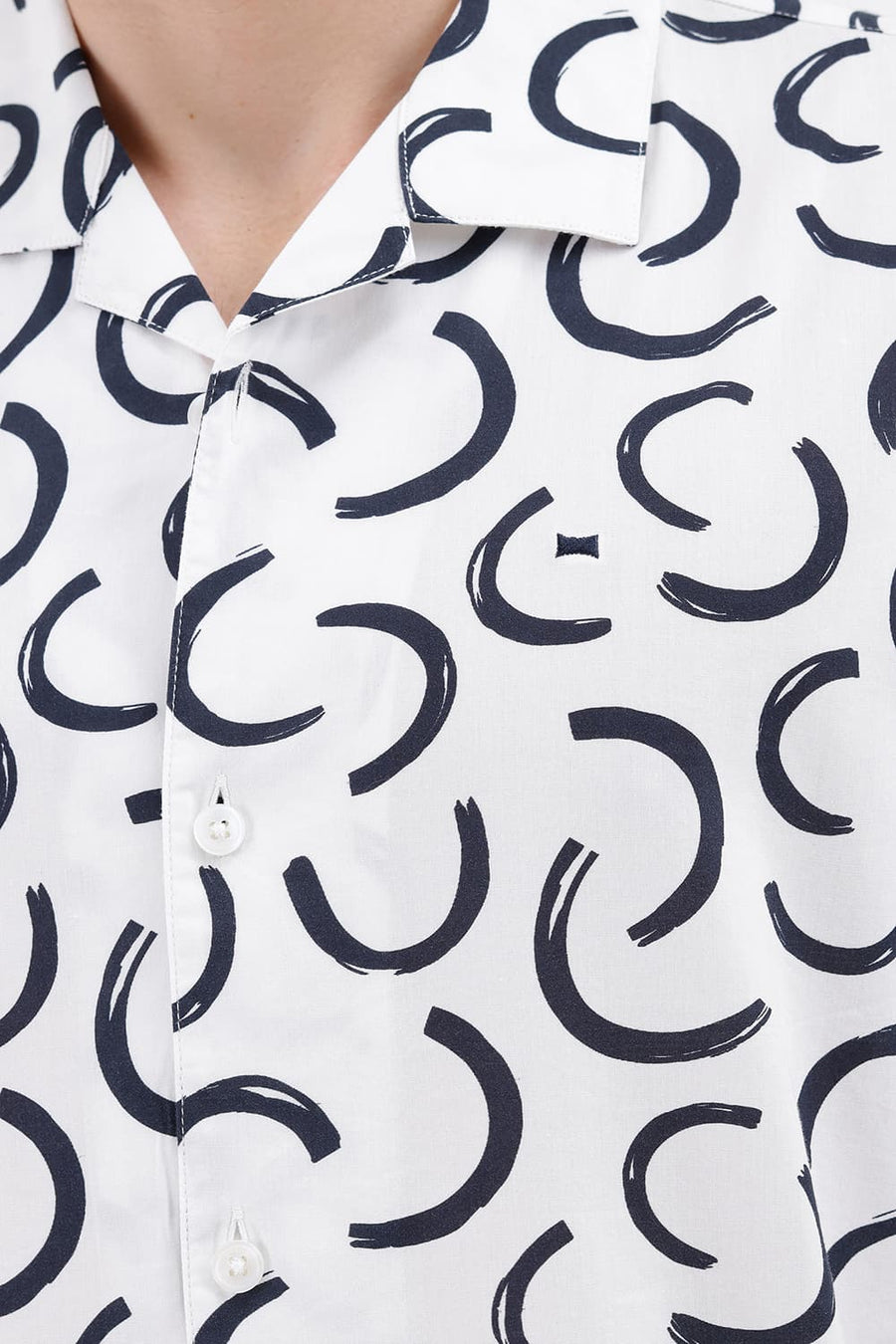 BASICS RELAXED FIT SNOWFALL OFFWHITE COTTON VISCOSE DIGITAL PRINTED HALFSLEEVES SHIRT