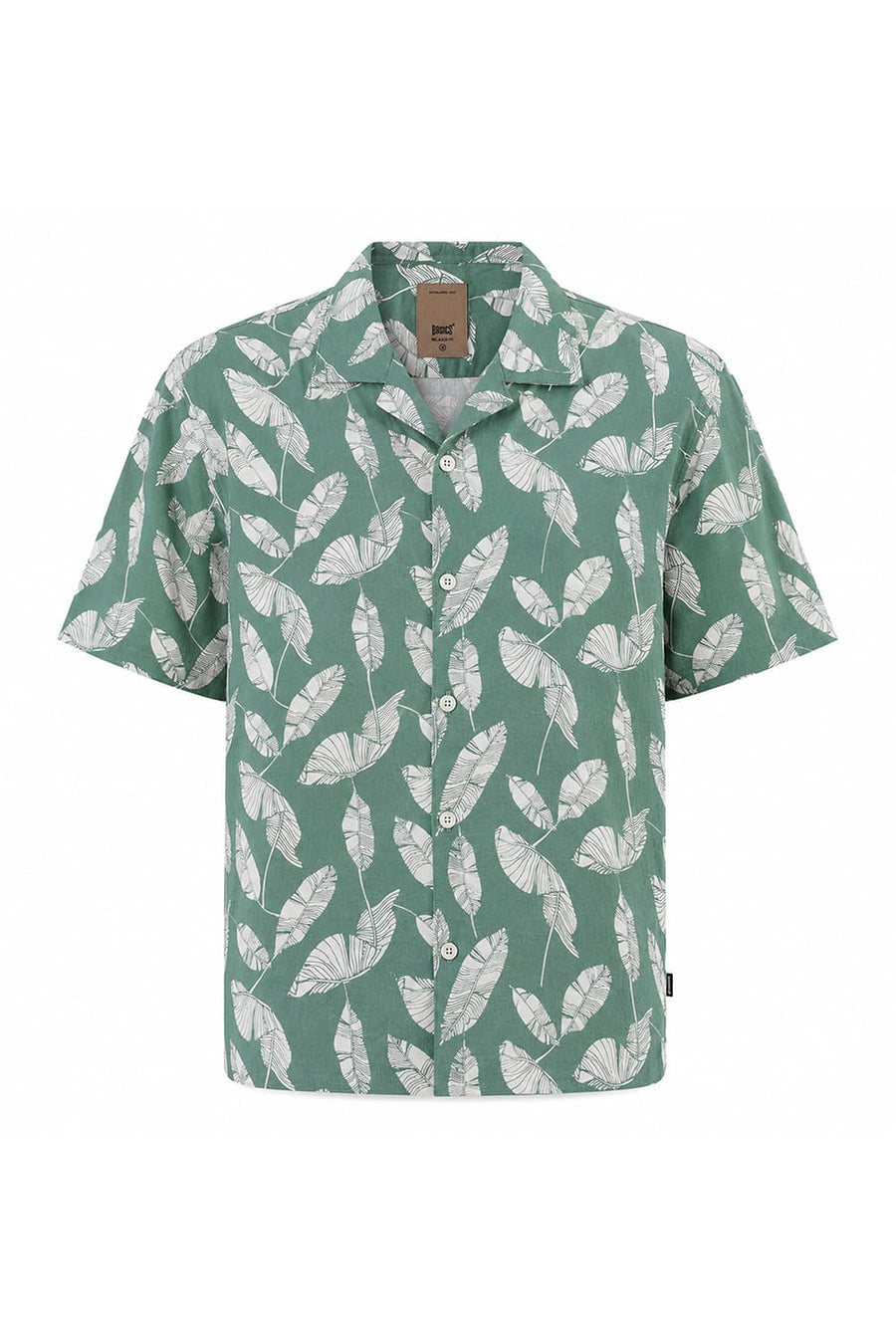 BASICS RELAXED FIT VINEYARD GREEN COTTON VISCOSE DIGITAL PRINTED HALFSLEEVES SHIRT